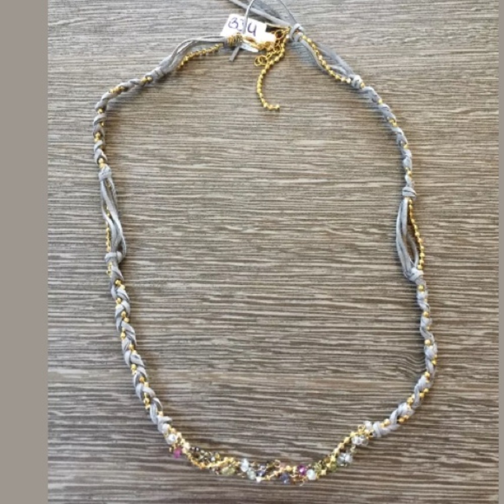 SOGOLI Choker Gold/Gray Suede Braid Necklace NWT